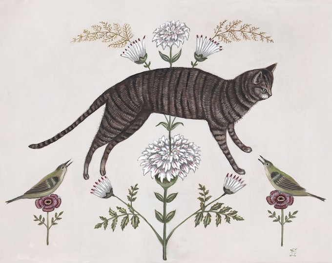 Brown Tabby with Birds - Print