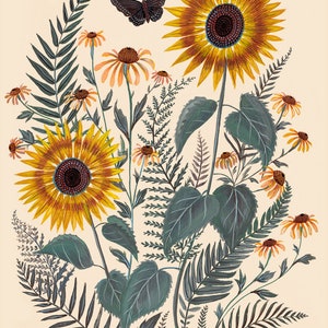 Sunflower and Ferns - Print