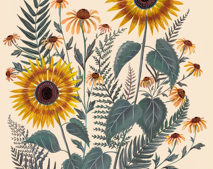 Sunflower and Ferns - Print