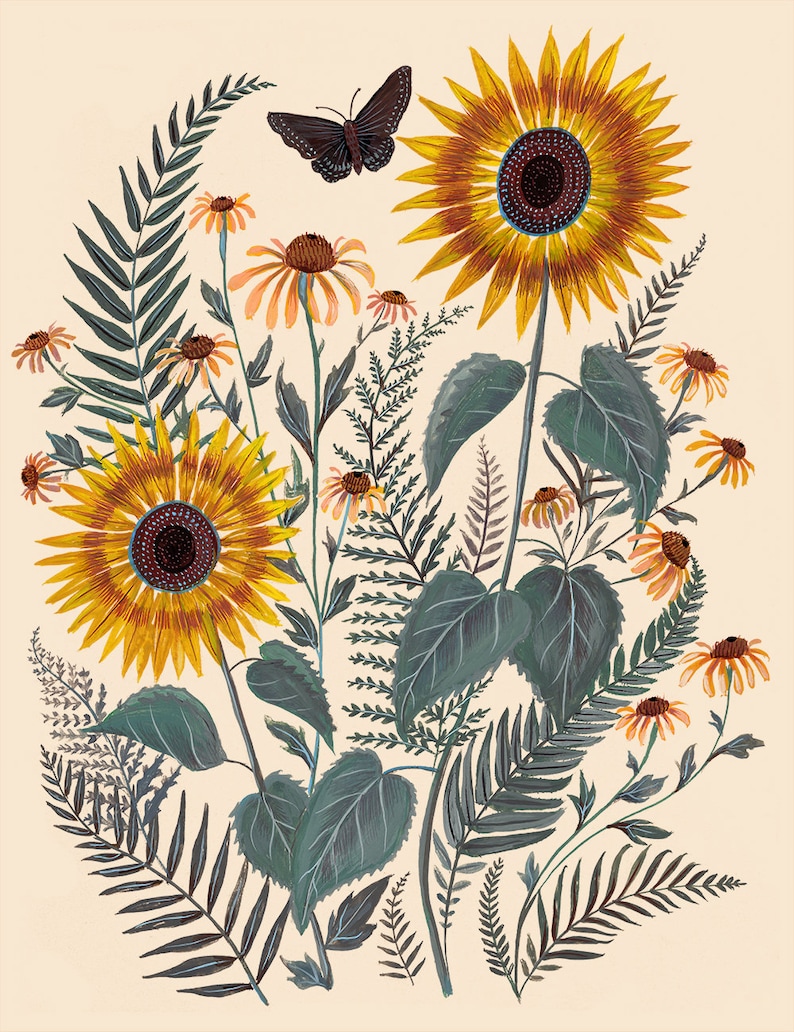 Sunflower and Ferns Print image 1