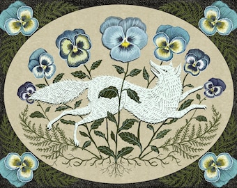 Fox in the Pansies - Print