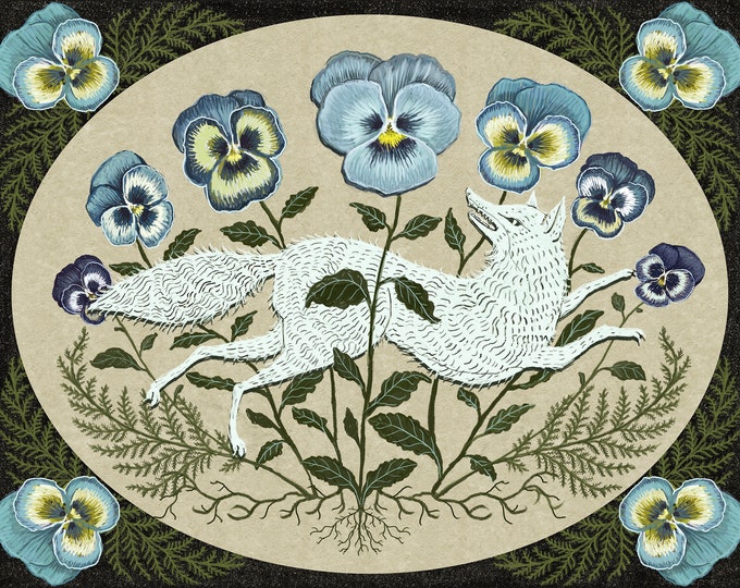 Fox in the Pansies - Print