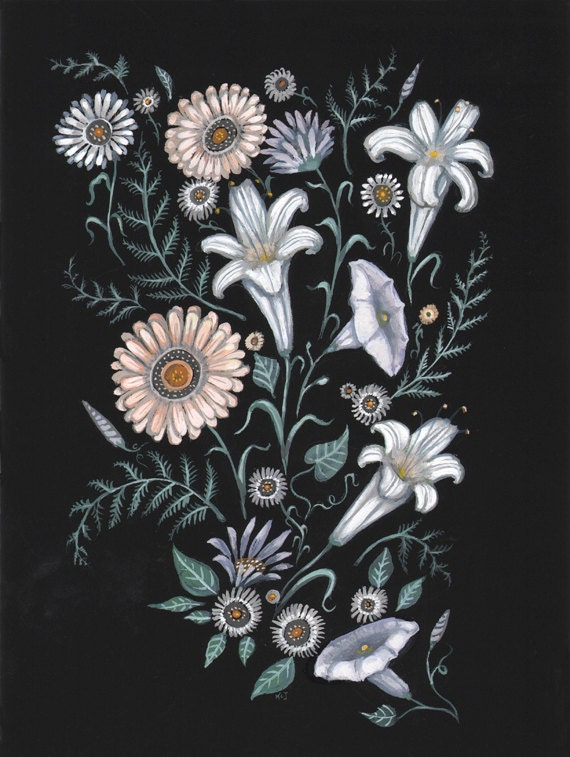Lily, Daisy, and Morning Glory Original Painting
