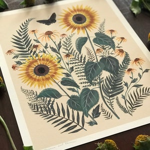 Sunflower and Ferns Print image 4