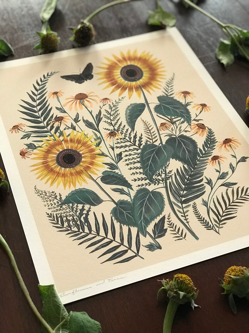 Sunflower and Ferns Print image 4