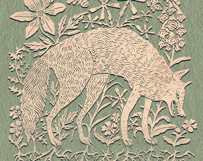 Above and Below - Peach on Green - Print