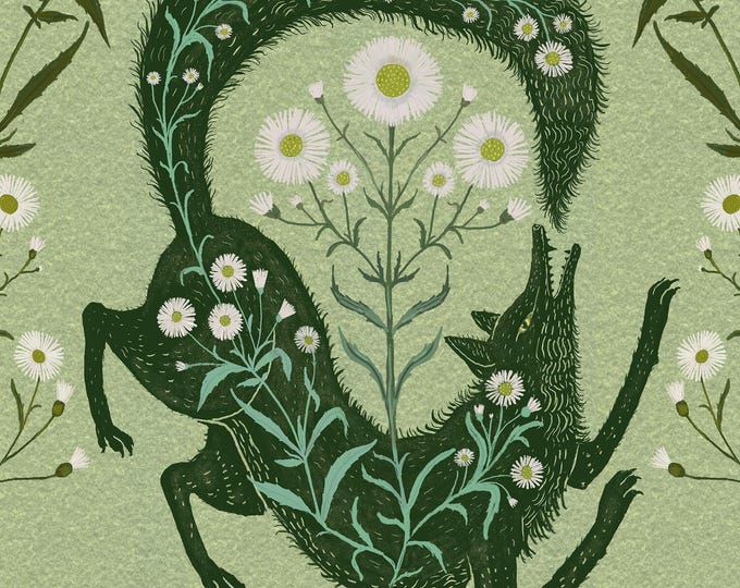 Green Fox Chasing Its Tail - Fox Art - Print