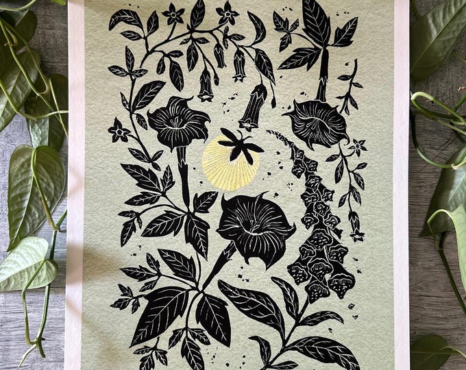 Glow - Black on Green - Botanical Art - Art Print