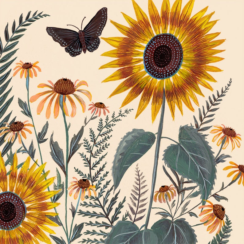 Sunflower and Ferns Print image 5