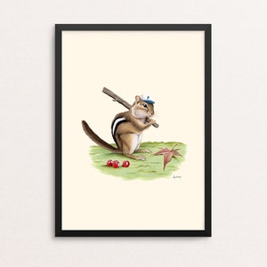 Chipmunk Athlete -The Enthusiasts print - Baseball - Gallery Wall - Animal Art  - Woodland Nursery - Kids Room
