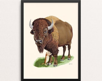 Refuge - Nothing But Hugs print - Bison - Prairie Dog - Nature Art - Gallery Wall - Animal Art -Friendship - Ryan Berkley - Kids Room Decor