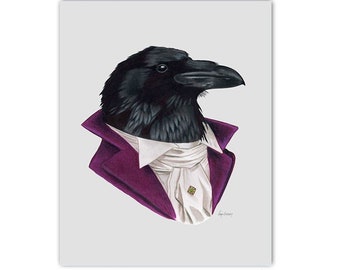 Raven art print - Animals in Clothes - Animal Art - Bird Portrait - Goth Decor - Ryan Berkley Illustration