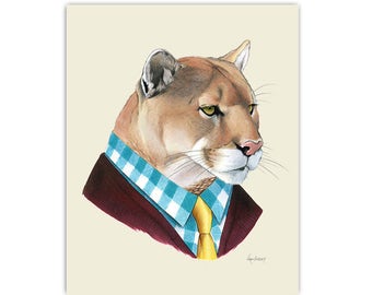 Critter Collection Cougar Puma Panther Catamount American Cat Black Cherry Wood Christmas Ornament Mountain Lion Sitting Ornament