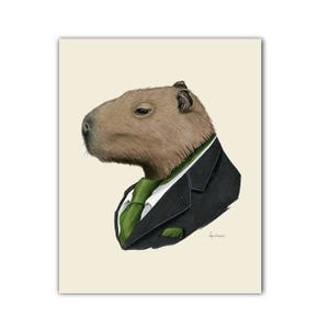 Capybara animal print - modern kids art - unique baby gift - animals in clothes - animal artwork  - by Ryan Berkley 5x7