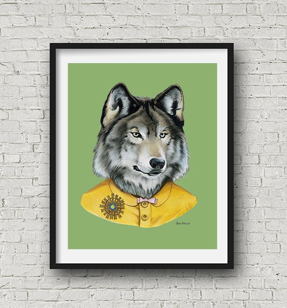 Hoofdkwartier Ter ere van tijdelijk Wolf Lady art print moderne kind kunst dieren in de kleren - Etsy Nederland