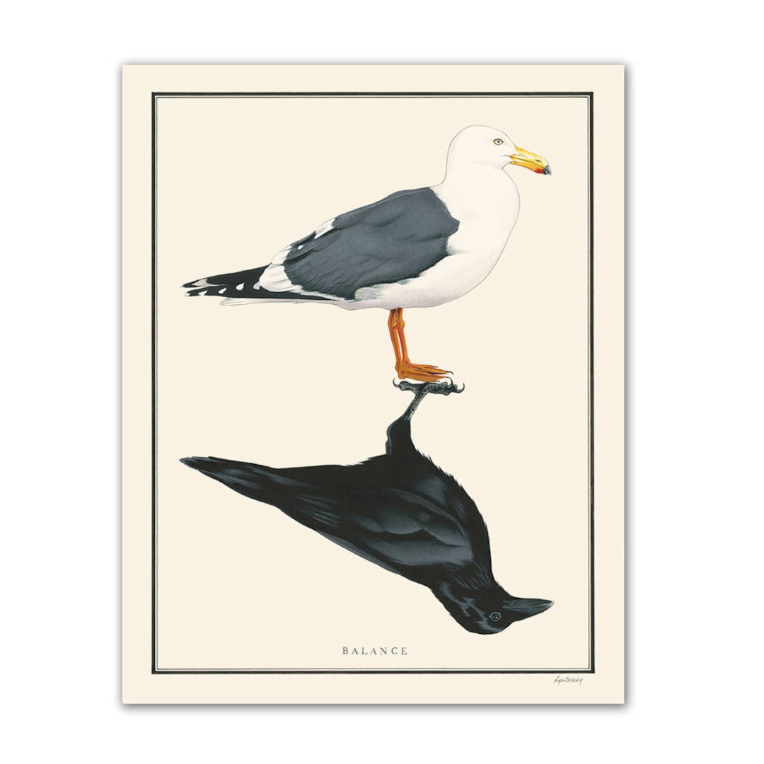 Natural Values Print - Balance - Gull - Raven - Nature Art - Bird Art ...