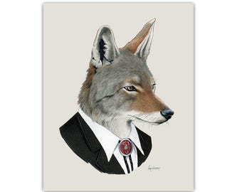 Coyote art print - Animal art - Nursery art - Nursery decor - Animals in Clothes - Children's art - Ryan Berkley Illustration 8x10