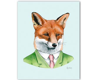 Fox art print - animal art - woodland animals - art print - modern nursery - animals in clothes - portrait -Ryan Berkley Illustration 8x10