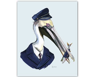 Pelican and Fish art portrait 5x7