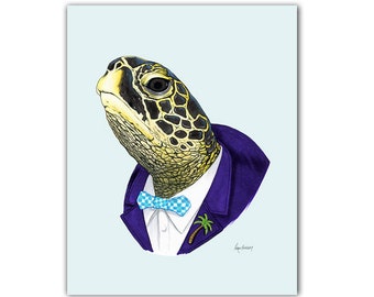 Sea Turtle art print - Animal art - Nursery art - Nursery decor - Animals in Clothes - Children's art - Ryan Berkley Illustration 11x14