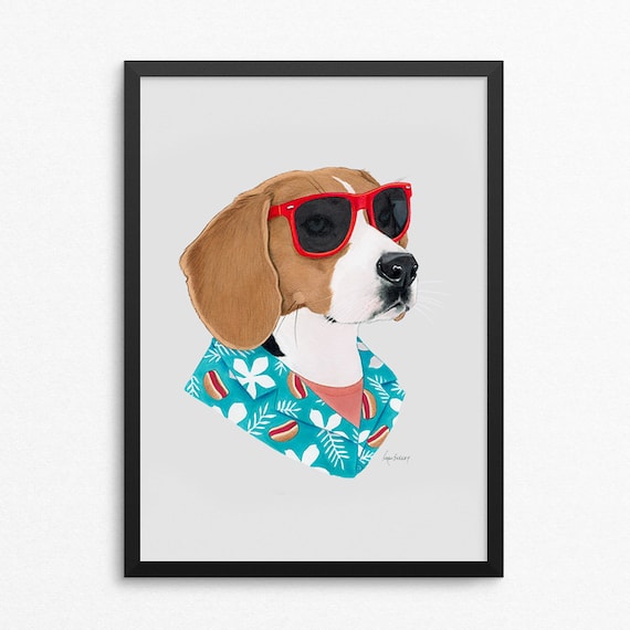 Cool Dog Art Print by Ryan Berkley 5x7 - Beagle - Pet Portrait