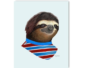 Sloth Kid art print by Ryan Berkley - Kids Room Decor - choose a size 5x7 8x10 11x14 16x20 18x24