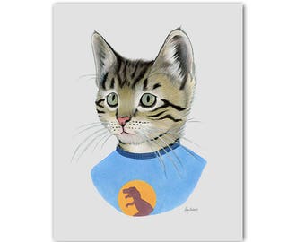 Tabby Kitten art print - Cat art - Pet Portrait - Animals in Clothes - Animal Art - Modern Nursery - Ryan Berkley Illustration 11x14