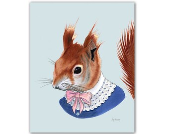Red Squirrel Woodland Art print for Kids Nursery or Fun Living Room by Ryan Berkley 8x10