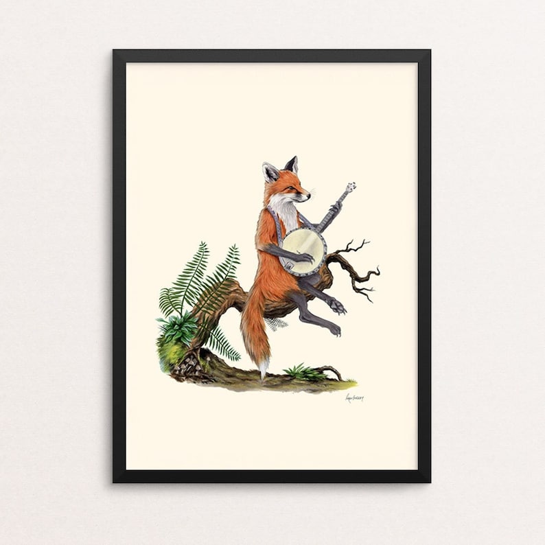 Fox Musician The Enthusiasts print Banjo Gallery Wall Animal Art Woodland Nursery Kids Room image 1