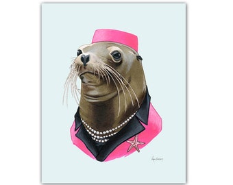 Sea Lion Lady art print 11x14