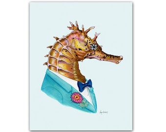 Seahorse art print - Animal art - Nursery art - Nursery decor - Animals in Clothes - Children's art - Ryan Berkley Illustration 11x14