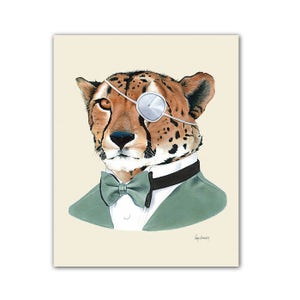 Cheetah art print - animal art - cheetah print - animal in suit - unique gift  - groomsmen gift - guy gift - Ryan Berkley Illustration 5x7