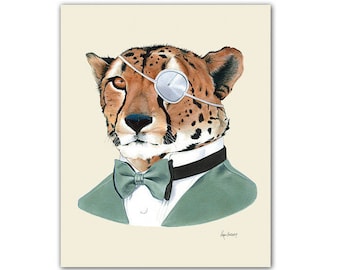 Cheetah art print - animal art - cheetah print - animal in suit - unique gift  - groomsmen gift - guy gift - Ryan Berkley Illustration 5x7