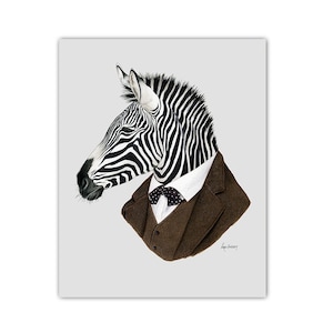 Zebra print animal art - zebra print -dapper animals - safari theme - safari nursery - modern kids - Ryan Berkley Illustration 5x7