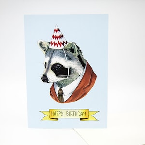 Carte de joyeux anniversaire - Party raton laveur - Art de raton laveur - Illustration de Berkley - carte de voeux - Ryan Berkley - animaux pimpants