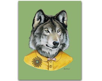 Wolf Lady art print - Modern kid art - Animals in Clothes - Animal Art - Modern Decor - Ryan Berkley Illustration 8x10
