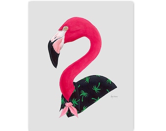 Flamingo animal print - modern kid art - art print - modern nursery - animals in clothes - Ryan Berkley Illustration 5x7