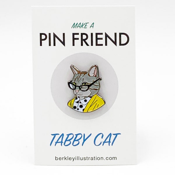 Enamel Pin - Library Cat - Tabby Cat - Ryan Berkley Illustration - Pin - Dapper Animals - Gift For Her - Geek Chic - Cat with Glasses