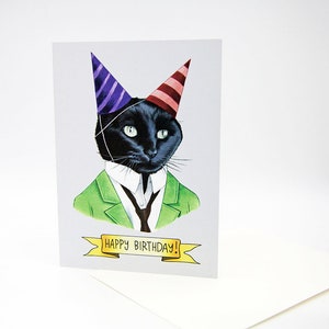 Grattiskort på födelsedagen - Partykatt - Svart katt - Berkley Illustration - Kattfest - Hälsningskort - Ryan Berkley - Dapper Animals
