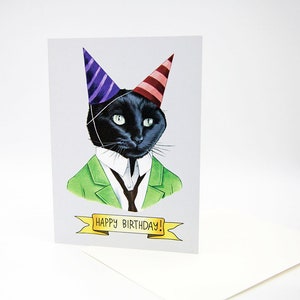 Happy Birthday Card - Party Cat - Black Cat - Berkley Illustration - Cat Party - Greeting Card - Ryan Berkley - Dapper Animals