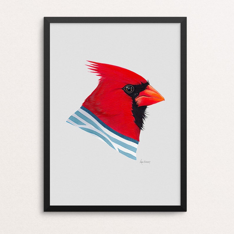 Cardinal Bird art bird art print gallery wall art bird artwork modern decor animal artwork Ryan Berkley 5x7 image 2
