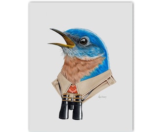 Eastern Bluebird art print - Animals in Clothes - Animal Art - Bird Art - Woodland Nursery Theme - Ryan Berkley Illustration