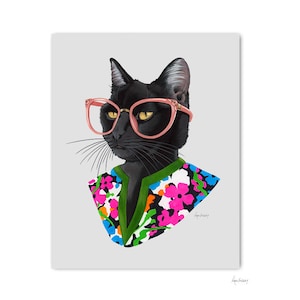 Fashion Cat print 5x7 - Black Cat Art - Pet Portrait - Leo  Gift - Ryan Berkley - Berkley Illustration