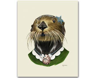 Sea Otter Lady art print - Animal art - Nursery art - Nursery decor - Animals in Clothes - Children's art - Ryan Berkley Illustration 11x14