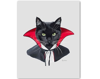Vampire Cat art print - Animals in Clothes - Animal Art - Black Cat - Pet Portrait - Dracula -  Ryan Berkley Illustration