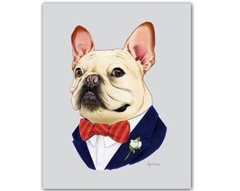 French Bulldog - Dog animal print - modern kid art - dog art - modern nursery - animals in clothes - animal artwork - Ryan Berkley 11x14