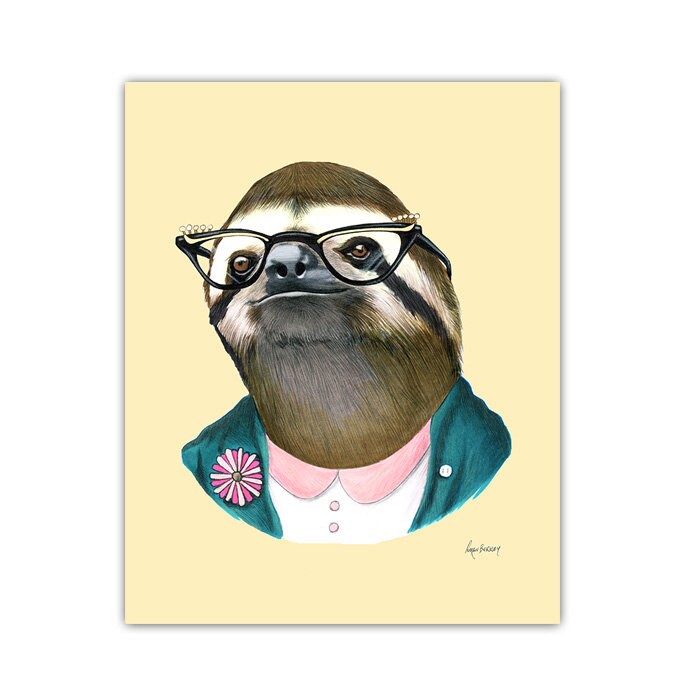 Sloth Lady art print by Ryan Berkley 8x10 | Etsy
