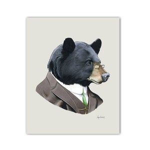 Black Bear Gentleman Wald Kunstdruck für Kinder Kindergarten oder Spaß Wohnzimmer von Ryan Berkley 8 x 10