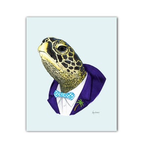 Sea Turtle art print - Animal art - Nursery art - Nursery decor - Animals in Clothes - Children's art - Ryan Berkley Illustration 8x10