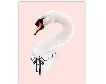 Impression d’art du cygne - Animaux en vêtements - Art animalier - Thème de la pépinière Woodland - Ryan Berkley Illustration